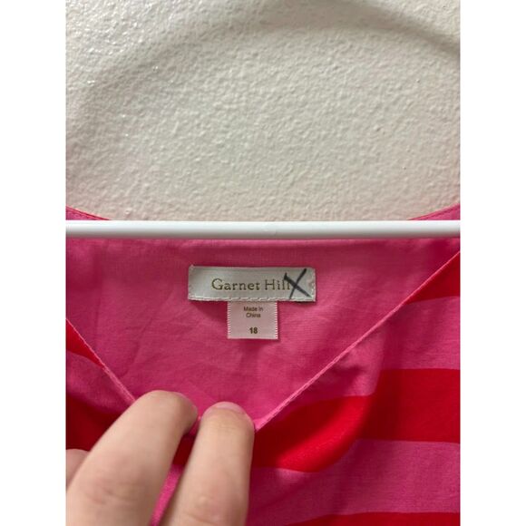 Garnet Hill Dress Women's size 18 Pink Red Stripe Valentine's Day Fit & Flare - Picture 4 of 5